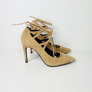 Jeffrey Campbell Camel Tan Brielle Tan Suede Lace-Up Heels